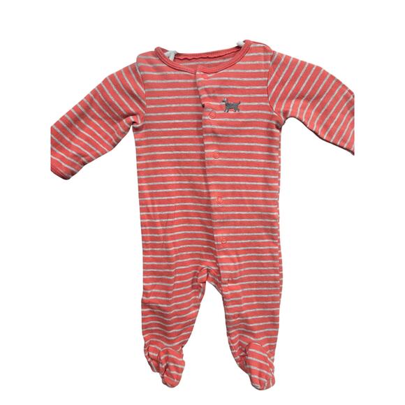 5/$15 Salmon and Gray Striped Dog Sleeper - Carter's - 3mo - Picture 1 of 3